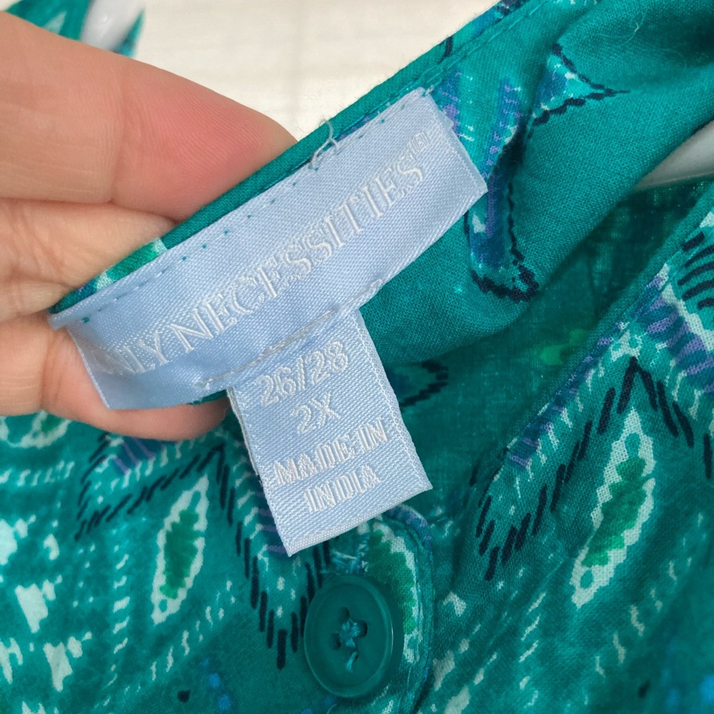 Only Necessities Woman Within Teal and Blue Blouse 2X